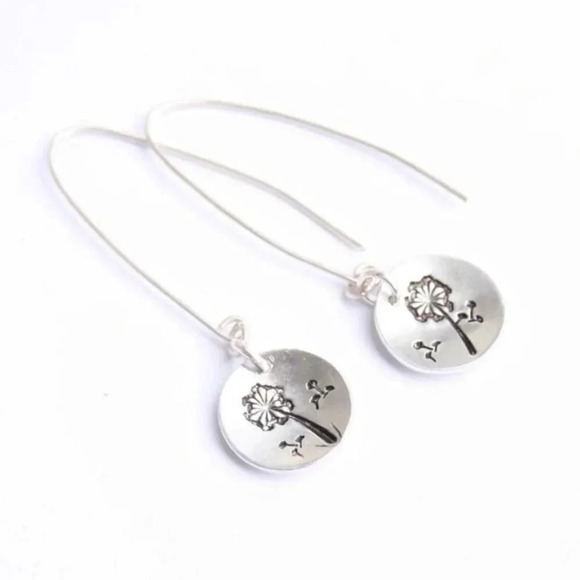 Silver Boho Dandelion Round Hook Drop Earrings - Picture 3 of 4